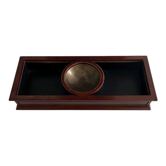Bombay Company 2005 Wooden Desk Organizer with Brass Emblem Bowl – Mahogany Fini - Picture 1 of 9